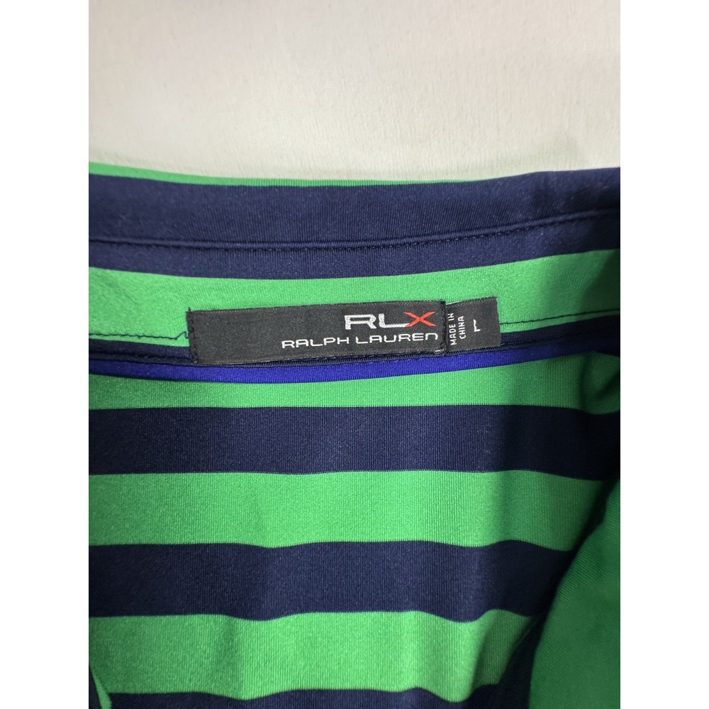 RLX Ralph Lauren Men's Polo Shirt L Green/Blue Striped Short Sleeve Collared - Picture 3 of 9